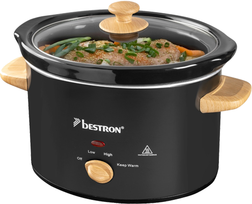 Slowcooker - 3,5L - Glazen Deksel - 180W - Zwart/Hout