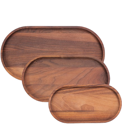 Set van 3 Serveertrays Pure Walnut Wood ovaal 