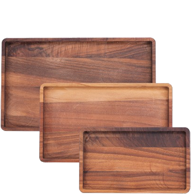 Set van 3 Serveertrays Pure Walnut Wood rechthoekig 